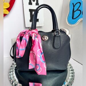 Coach blue grain leather Satchel with Pink Scarf Detail handbag or shoulder bag